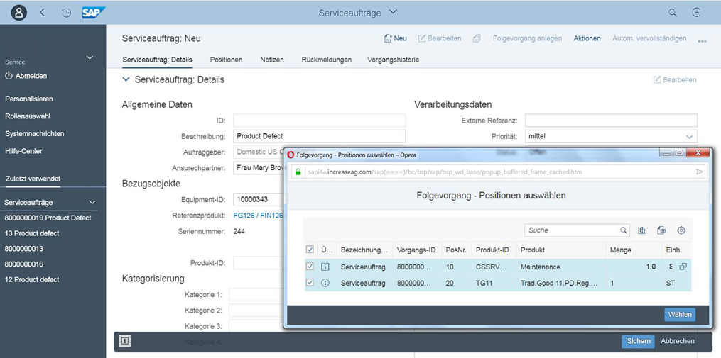 sap s4 hana customer service auftrag folgevorgang